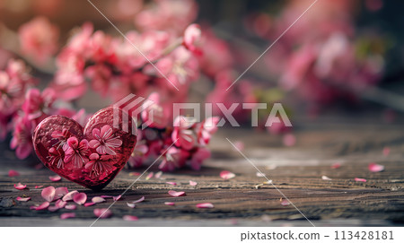 International Mothers Day Concert Decor With Heart Ornament and Pink Petals International Mothers Day Concert Decor With Heart Ornament and Pink Petals 113428181