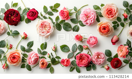 A Bunch of Flowers Laying on a Table A Bunch of Flowers Laying on a Table 113428214