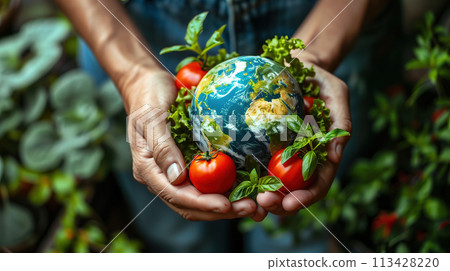 Person Holding Tomatoes and Globe 113428220
