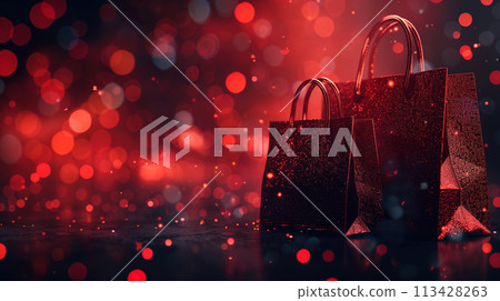 Two Shopping Bags on Table 113428263
