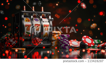 Excitement of Hitting the Jackpot at a Casino Slot Machine at Night Excitement of Hitting the Jackpot at a Casino Slot Machine at Night 113428287