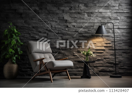 Living room interior with armchair 113428407