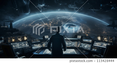 People managing flight in control center 113428444