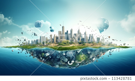 Beautiful graphic depicts pollution in major world cities.AI Generated 113428781