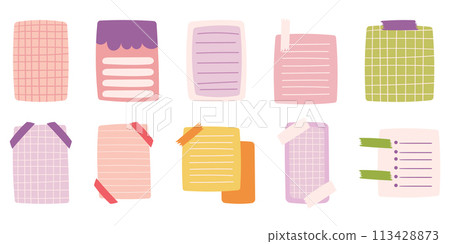Paper sheets sticker collection for convenient note-taking and important date recording for creative journaling, functional and decorative memo stickers. Cute bright colors. Paper sheets sticker collection for convenient note-taking and important date recording for creative journaling, functional and decorative memo stickers. Cute bright colors. 113428873