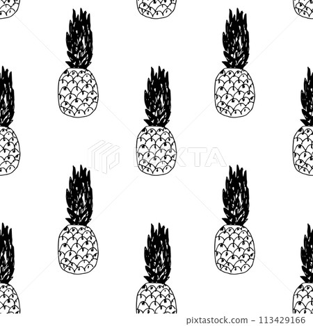 Seamless fruit doodle pattern of a whole pineapple 113429166