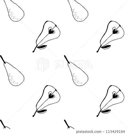 fruit doodle pattern of pears whole and halves. 113429184