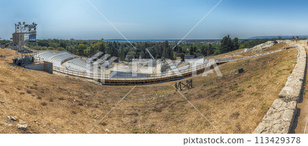 Scenic view of the Greek theatre of Syracuse, Sicily, Italy Scenic view of the Greek theatre of Syracuse, Sicily, Italy 113429378