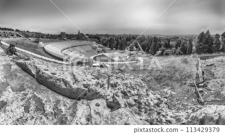 Scenic view of the Greek theatre of Syracuse, Sicily, Italy 113429379