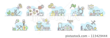 Science Study and Knowledge Discovery and Development Line Vector Set Science Study and Knowledge Discovery and Development Line Vector Set 113429444