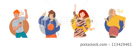People Character Dance to Music Enjoy Audio Track Vector Set People Character Dance to Music Enjoy Audio Track Vector Set 113429461