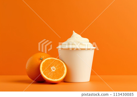Creamy ice cream with orange flavor. 113430085
