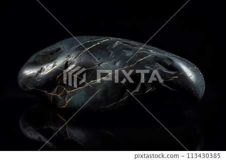 Musgravite is a rare precious natural geological stone on a black background in low key. AI generated. Musgravite is a rare precious natural geological stone on a black background in low key. AI generated. 113430385