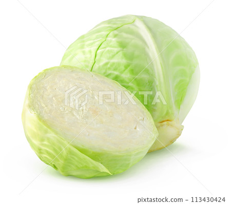 Fresh cabbage isolated on white 113430424