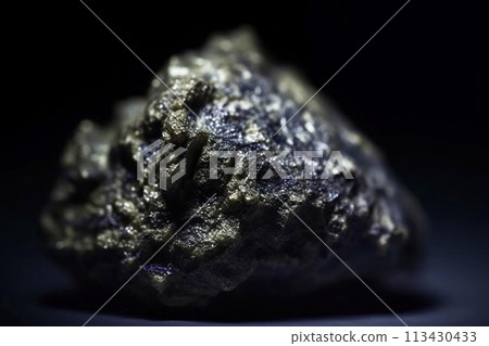 Cadmoindite fossil mineral stone. Geological crystalline fossil. Dark background close-up. Cadmoindite fossil mineral stone. Geological crystalline fossil. Dark background close-up. 113430433