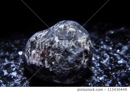 Jaffeite is rare precious natural stone on black background. AI generated. Header banner mockup with space. 113430449