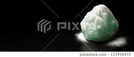 Talc fossil mineral stone. Geological crystalline fossil. Dark background close-up. 113430472