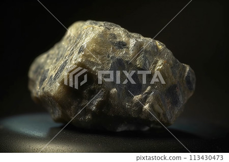 Thomasclarkite-Y fossil mineral stone. Geological crystalline fossil. Dark background close-up. 113430473