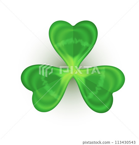 Realistic shamrock icon. Clover three leaves logo. Green floral sticker 113430543
