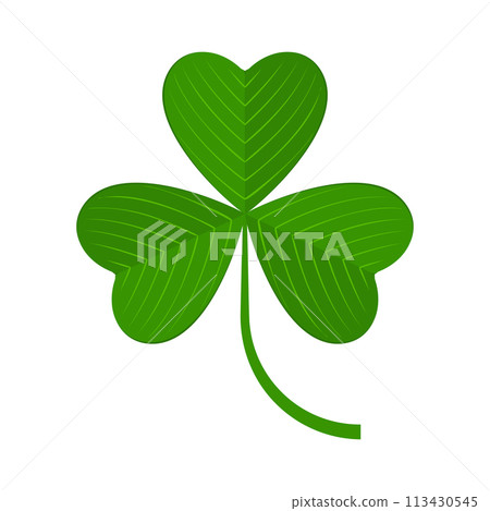 Flat shamrock icon. Clover three leaves logo. Green floral sticker. 113430545