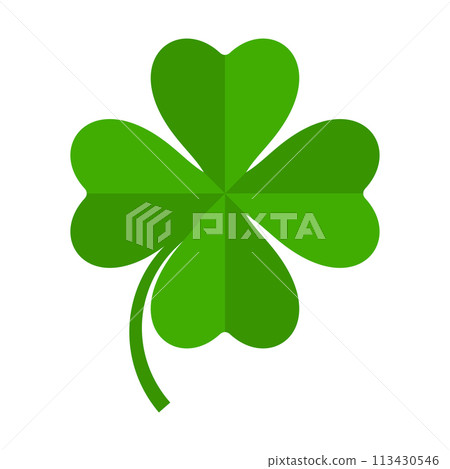 Flat shamrock icon. Clover four leaves logo. Green floral symbol. Flat shamrock icon. Clover four leaves logo. Green floral symbol. 113430546