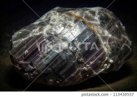 Bavenite is a rare precious natural stone on a black background. AI generated. Header banner mockup with space. 113430557