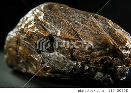 Bronzite is a rare precious natural stone on a black background. AI generated. Header banner mockup with space. 113430568