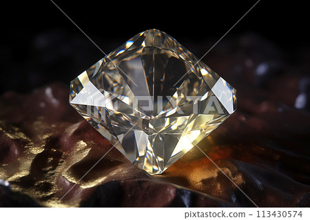 Diamond is a rare precious natural stone on a black background. AI generated. Header banner mockup with space. Diamond is a rare precious natural stone on a black background. AI generated. Header banner mockup with space. 113430574