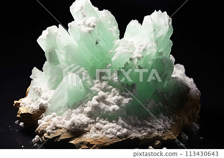Talc is a rare precious natural stone on a black background. AI generated. 113430643