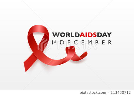AIDS Day Concept with Aids Awareness Red Silk Ribbon. World AIDS Awareness Red Ribbon on White Background. 1st December Banner. Vector Illustration 113430712