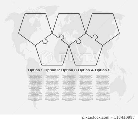 Five piece infographic pentagon puzzle process Five piece infographic pentagon puzzle process 113430993