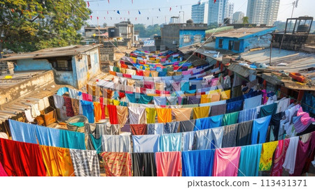 Mumbai. Dhobi Ghat's vibrant laundry scene, world's largest open-air washing display Mumbai. Dhobi Ghat's vibrant laundry scene, world's largest open-air washing display 113431371