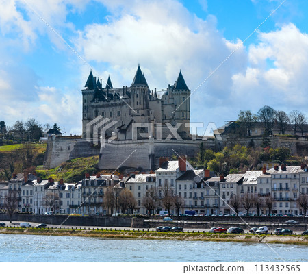Saumur castle on Loire river (France) spring view. 113432565