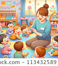 Children having fun at nursery school 113432589