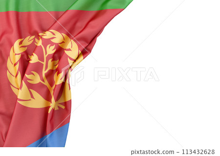 Flag of Eritrea in the corner on white background. 3D Rendering 113432628