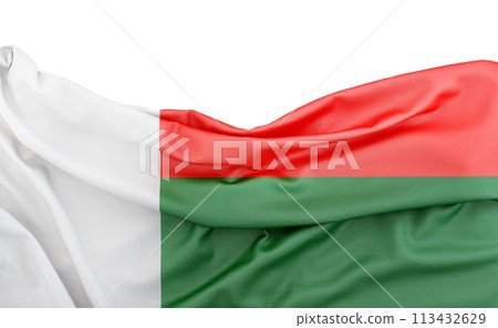 Flag of Madagascar isolated on white background with copy space above. 3D rendering 113432629