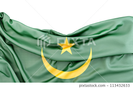 Flag of Mauritania isolated on white background with copy space above. 3D rendering 113432633