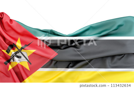 Flag of Mozambique isolated on white background with copy space above. 3D rendering Flag of Mozambique isolated on white background with copy space above. 3D rendering 113432634