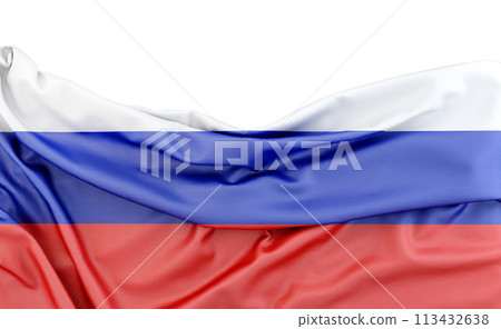 Flag of Russia isolated on white background with copy space above. 3D rendering 113432638