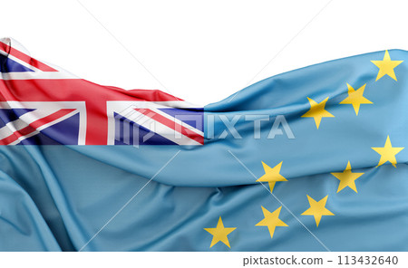 Flag of Tuvalu isolated on white background with copy space above. 3D rendering 113432640