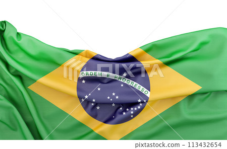 Flag of Brazil isolated on white background with copy space above. 3D rendering 113432654