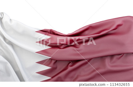 Flag of Qatar isolated on white background with copy space above. 3D rendering 113432655