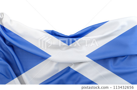 Flag of Scotland isolated on white background with copy space above. 3D rendering 113432656