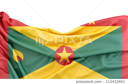 Flag of Grenada isolated on white background with copy space above. 3D rendering 113432661