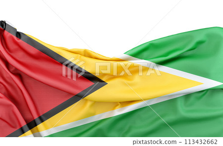 Flag of Guyana isolated on white background with copy space above. 3D rendering Flag of Guyana isolated on white background with copy space above. 3D rendering 113432662
