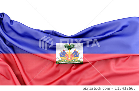 Flag of Haiti isolated on white background with copy space above. 3D rendering Flag of Haiti isolated on white background with copy space above. 3D rendering 113432663
