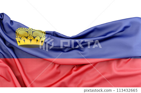 Flag of Liechtenstein isolated on white background with copy space above. 3D rendering 113432665