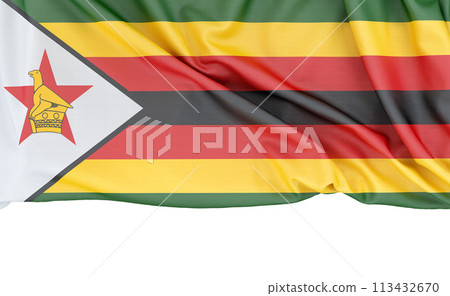 Flag of Zimbabwe isolated on white background with copy space below. 3D rendering Flag of Zimbabwe isolated on white background with copy space below. 3D rendering 113432670
