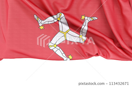 Flag of Isle of Man isolated on white background with copy space below. 3D rendering Flag of Isle of Man isolated on white background with copy space below. 3D rendering 113432671