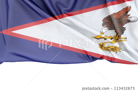 Flag of American Samoa isolated on white background with copy space below. 3D rendering Flag of American Samoa isolated on white background with copy space below. 3D rendering 113432673